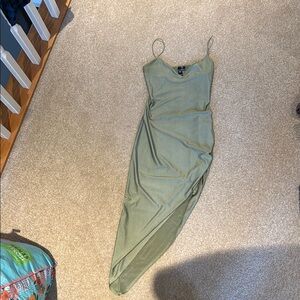 Lightly Worn Windsor Green Asymmetrical Ruched Slip Dress